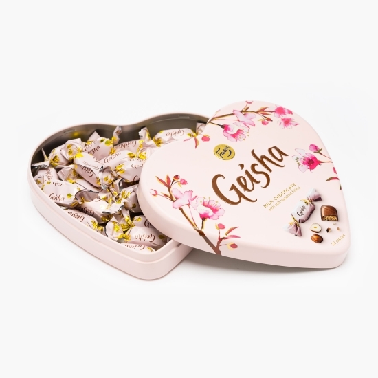 Bomboane de ciocolată cu lapte și cremă de alune Geisha (cutie inimă) 158g