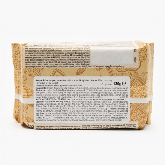 Pâine subțire crocantă cu ovăz și maia, fără gluten 130g