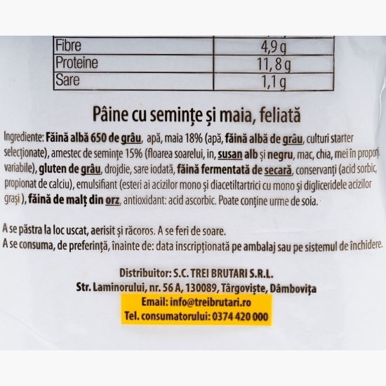 Pâine cu 7 semințe și maia feliată 700g