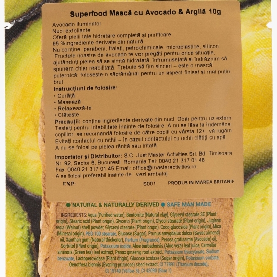 Mască de față Superfood cu avocado și argilă 10g