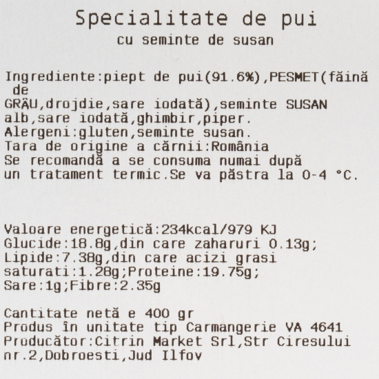 Specialitate de pui cu semințe de susan 400g