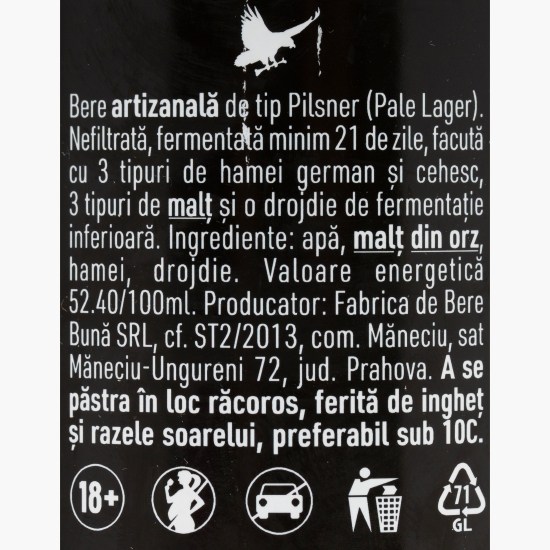 Bere blondă nefiltrată Pilsner, ediție specială Dirty Shirt, 0.33l