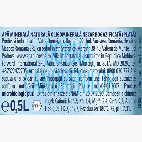 Apă minerală necarbogazoasă, plată 0.5l