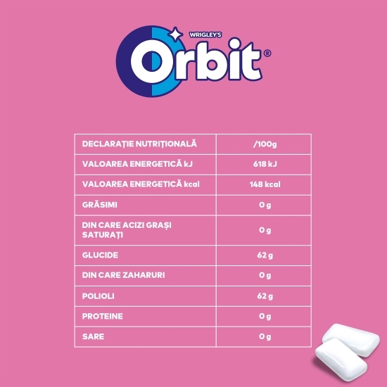 Gumă de mestecat Bubblemint fără zahăr, cu îndulcitori, cu arome de fructe și mentă 60 buc, 84g