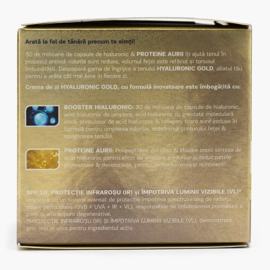 Cremă de zi antirid cu efect de umplure, Hyaluronic Gold, SPF 10, 50ml