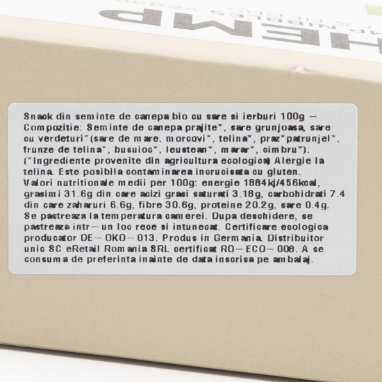 Snack din semințe de cânepă eco cu sare și ierburi 100g