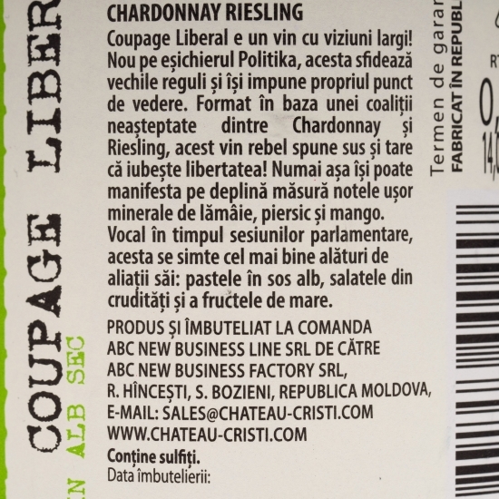 Vin alb sec Chardonnay&Riesling Politika, 14%, 0.75l