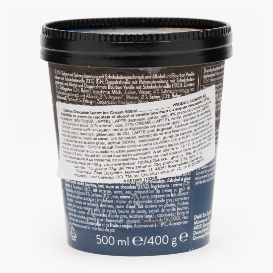 Înghețată cu aromă de ciocolată și alcool și vanilie bourbon cu sos de ciocolată 500ml