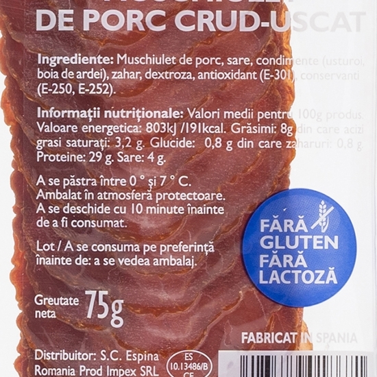 Mușchiuleț de porc crud-uscat 75g