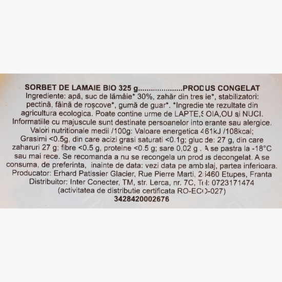 Sorbet eco lămâie cu 30% suc de fruct, 500ml