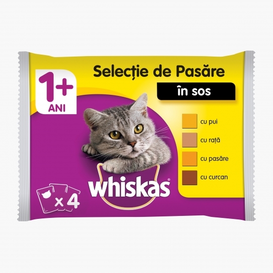 Hrană umedă pentru pisici adulte, 4x100g, selecție de pasăre