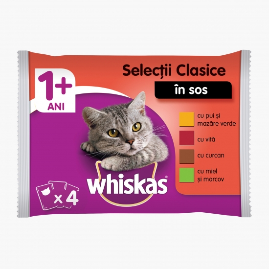 Hrană umedă pentru pisici adulte, 4x100g, selecții clasice cu legume în sos