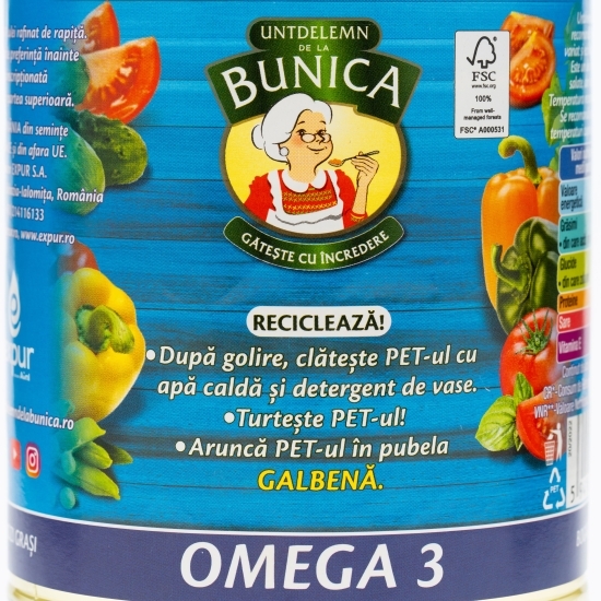 Ulei rafinat de rapiță Untdelemn Omega 3, 1l