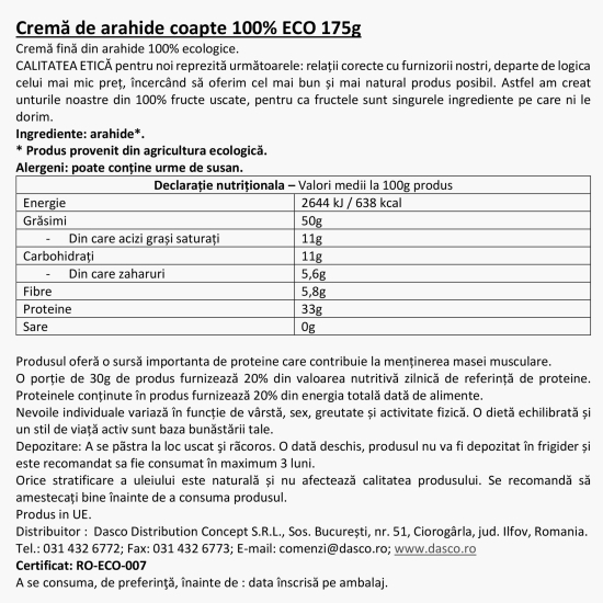Cremă eco de arahide coapte 175g