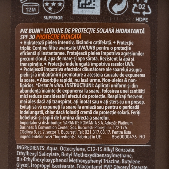 Loțiune cu protecție solară Piz Buin Moisturising SPF 30, 200ml