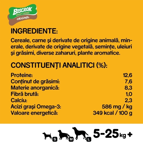 Hrană complementară pentru câini adulți, 400g, Biscrok Gravy Bones