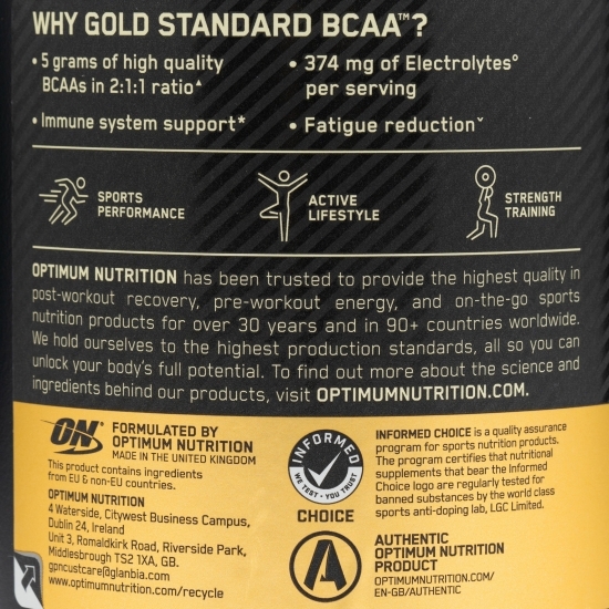 BCAA Aminoacizi Gold Standard Train Sustain, aromă de căpșuni și kiwi, 266g