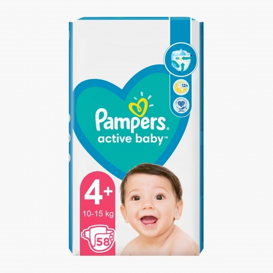 Scutece Active Baby mărimea 4+, 10-15kg, 58 buc
