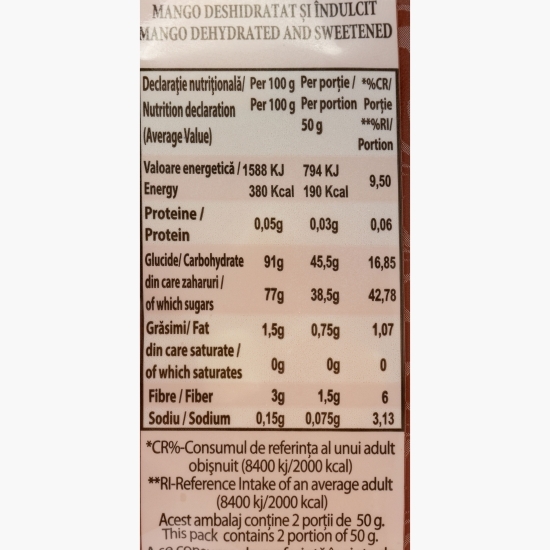 Mango deshidratat și îndulcit, cuburi 100g