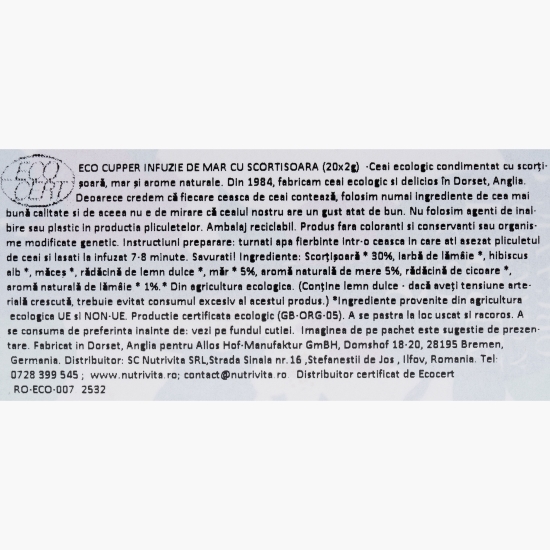 Ceai eco Apple & Cinnamon Infusion, 20 plicuri, 40g