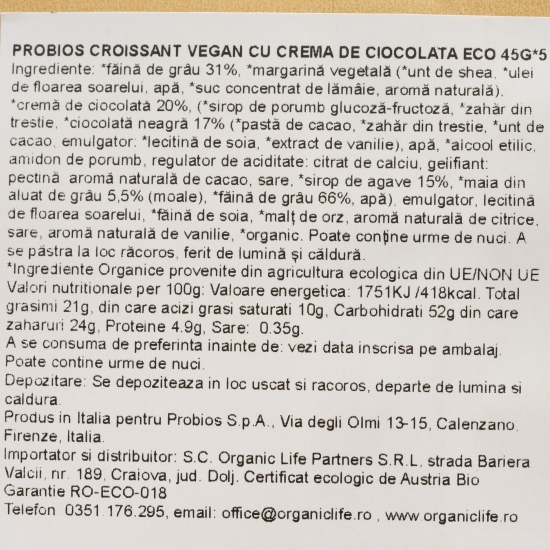 Croissant vegan cu cremă de ciocolată eco 5x45g
