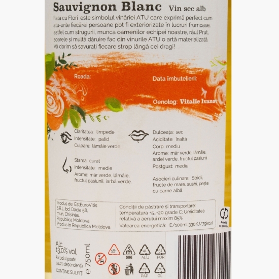 Vin alb sec Sauvignon Blanc, 13%, 0.75l