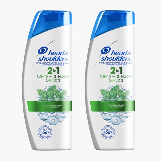 Șampon anti-mătreață 2în1 Menthol Fresh pentru păr normal 2x400ml