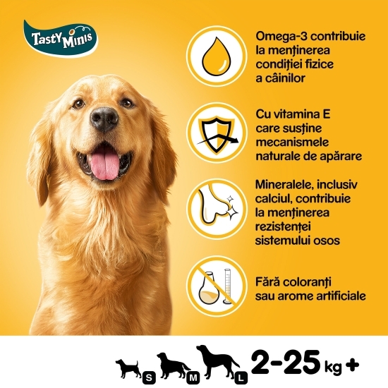 Recompense pentru câini adulți, 130g, Tasty Minis cu aromă de pui și rată