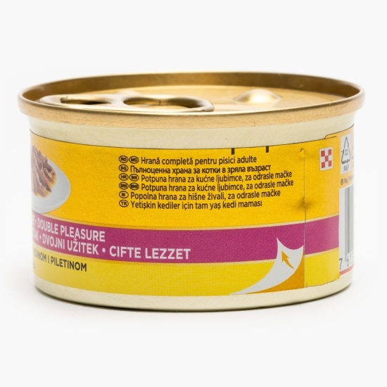 Hrană umedă pentru pisici, 85g, Double Pleasure cu vită și pui în sos 