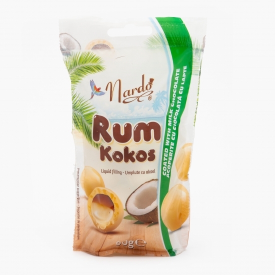 Drajeuri cu cocos umplute cu rom și acoperite cu ciocolată albă 80g