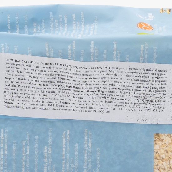 Fulgi de ovăz mărunțiți eco fără gluten 475g