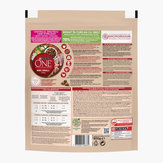Hrană uscată pentru câini mini, 800g, One controlul greutății, cu curcan și orez