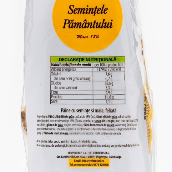 Pâine cu 7 semințe și maia feliată 700g
