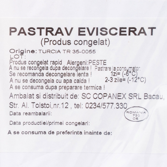 Păstrăv întreg eviscerat 500g