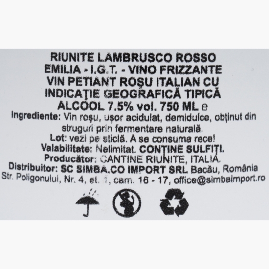 Vin petiant Lambrusco Emilia IGT, Butterfly, roșu demidulce, 7.5%, 0.75l
