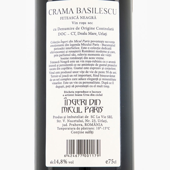 Vin roșu sec Fetească Neagră Îngeri din Micul Paris, 14.8%, 0.75l