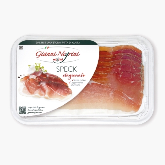 Speck stagionato, șuncă feliată condimentată și afumată 80g