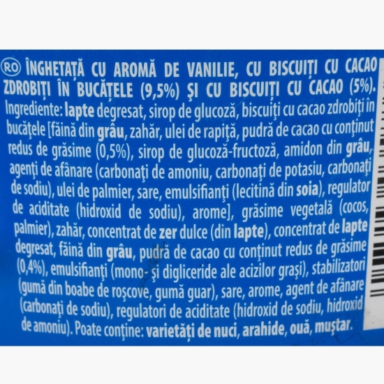 Înghețată cu vanilie, cu biscuiți cu cacao zdrobiți în bucățele 425ml