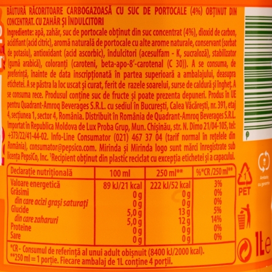 Băutură carbogazoasă cu suc de portocale 1l
