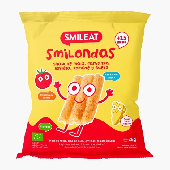 Chipsuri ecologice cu porumb, năut, linte, roșii și brânză Smilondas, +15 luni, 25g