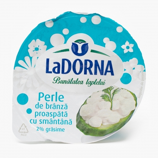 Perle de brânză proaspătă cu smântână 2% grăsime 180g