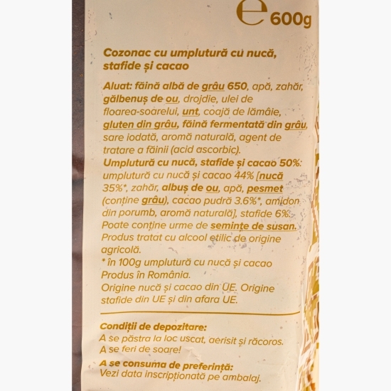 Cozonac cu nucă, stafide și cacao 600g
