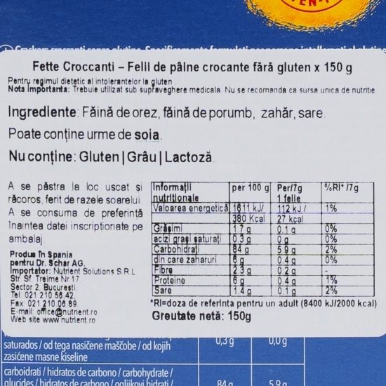 Pâine prăjită fără gluten 150g 