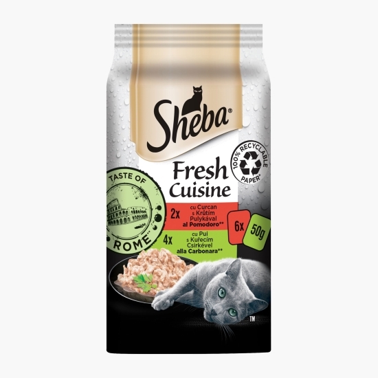Hrană umedă pentru pisici adulte, 6x50g, cu curcan și cu pui 