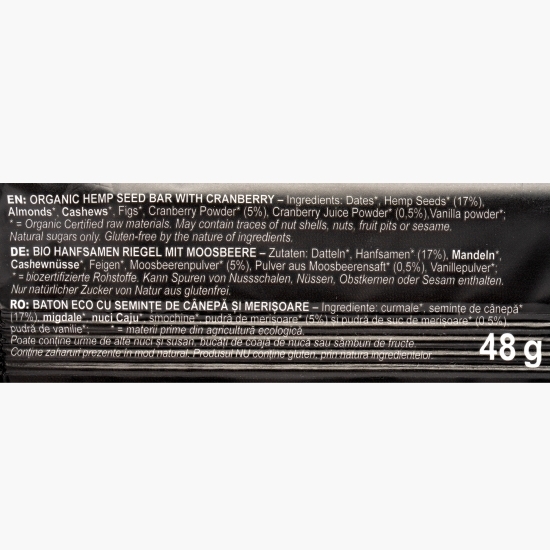 Baton eco din semințe de cânepă cu merișoare Hemp Up 48g