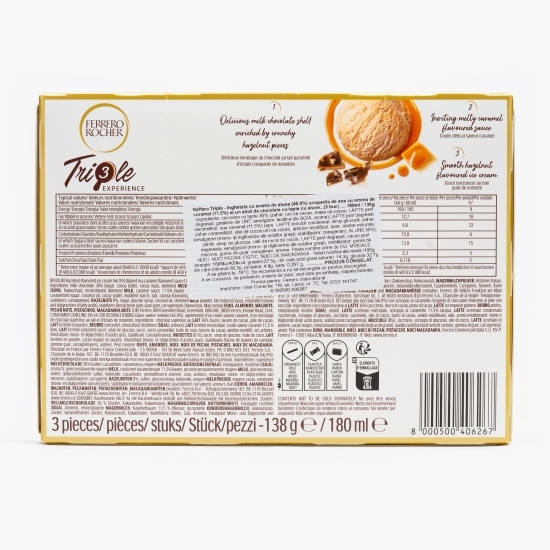 Înghețată cu aromă de alune, cu sos de caramel și glazură de ciocolată cu lapte și alune 3x60ml