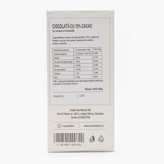 Ciocolată neagră cu cireșe și vișinată 80g