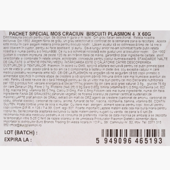 Biscuiți pentru copii, pachet special Moș Crăciun 4x60g