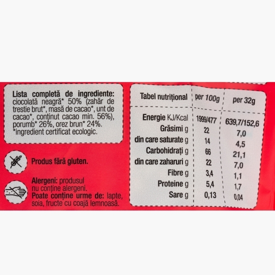 Snack Sănățele eco cu ciocolată neagră, fără gluten 32g