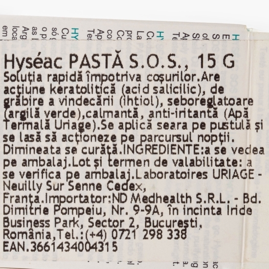 Pastă SOS Hyseac pentru pielea cu tendință de îngrășare, 15 g  